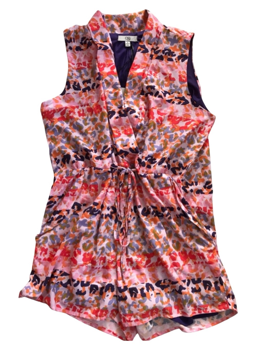 Q&A Multicolored Abstract Print Romper With Pockets   Large NWT